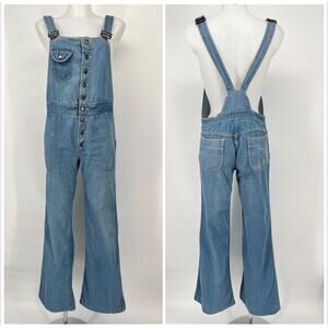 Vintage 70s Moods by JCP Denim Overalls Bib Flared Womens 32 Button Front Unisex